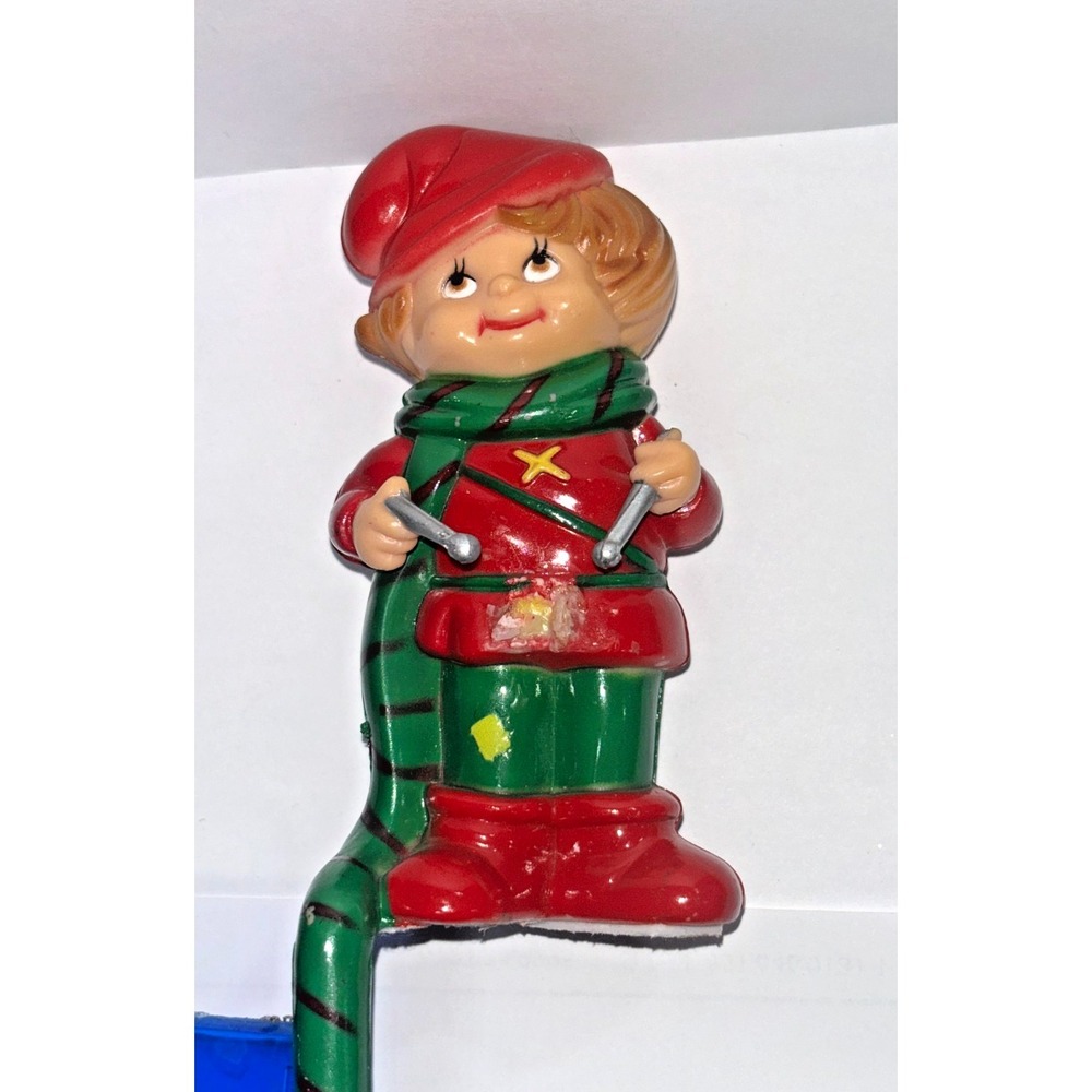 Vintage Christmas Elf Stocking Holder Hook Red Green Plastic Holiday Decor